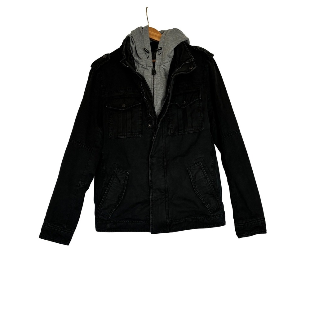 Levis Mens Field Jacket Black Canvas Sherpa Lined Hooded Utility Coat S